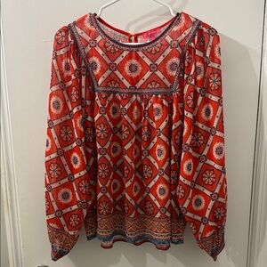 Flying Tomato Red and Blue Patterned Blouse